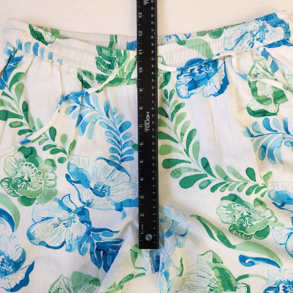 Tommy Bahama Womens M Linen Blend Floral Wide Leg Drawstring Pants Blue Green - Picture 5 of 10